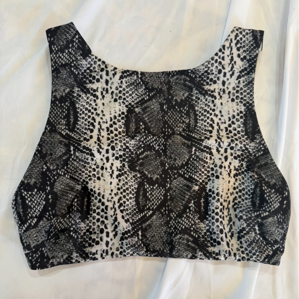 417 Aerie Snake Print High Neck Bikini Top Small Gray Black Swim Top